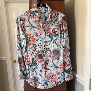 Chico's Button Front Blouse with Vibrant Tropical Floral Print BOHO Shabby Chic